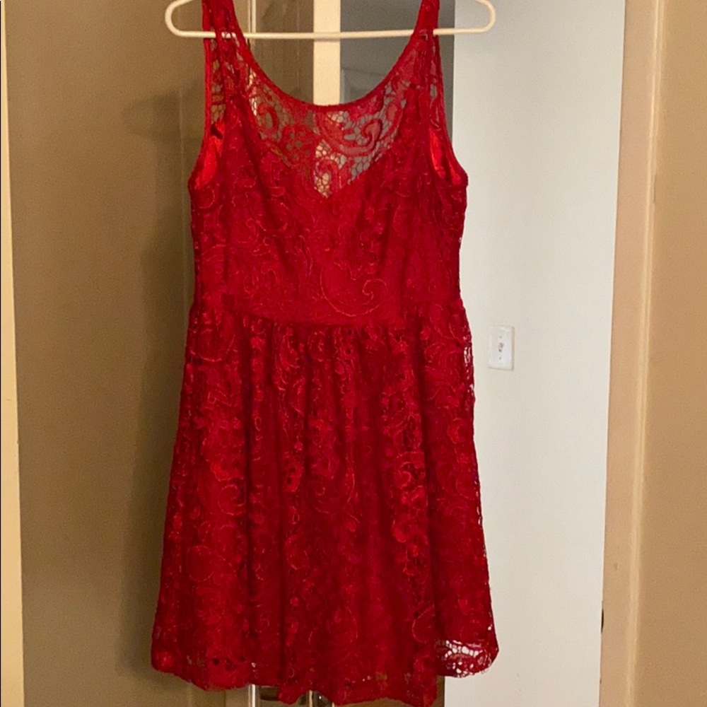 Jun and IVy red lace dress